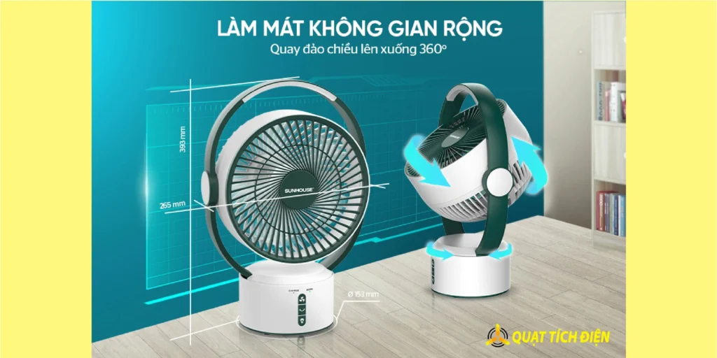  Quạt Sạc Sunhouse 5 Cánh SHD7116 25W: Mát Lạnh Không Giới Hạn