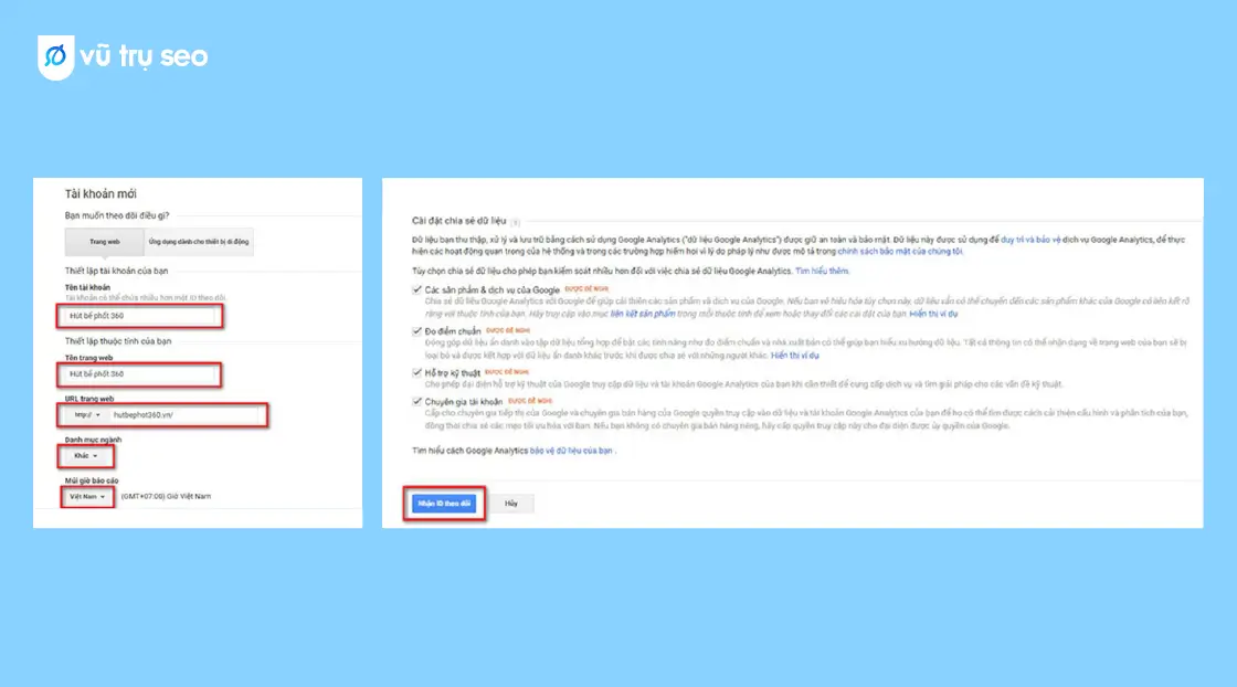 cài đặt google analytics